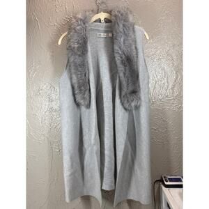 Neiman Marcus Open Front Cardigan Vest Removable Faux Fur Collar‎ Gray Sz Small